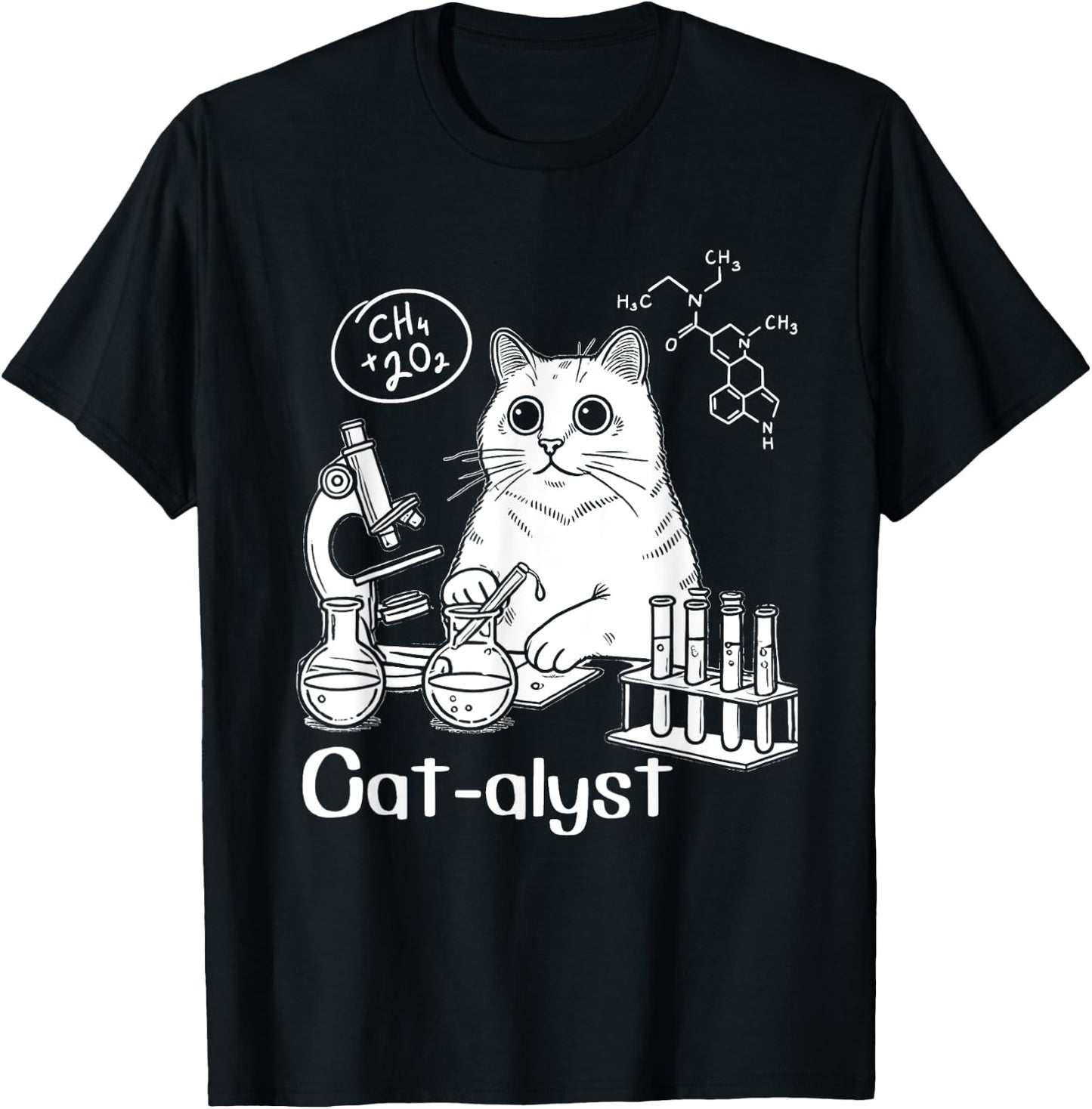 Funny Cat-alyst Science Meme Cat Scientist Nerd Cat Lover T-Shirt - T-Shirt | Black