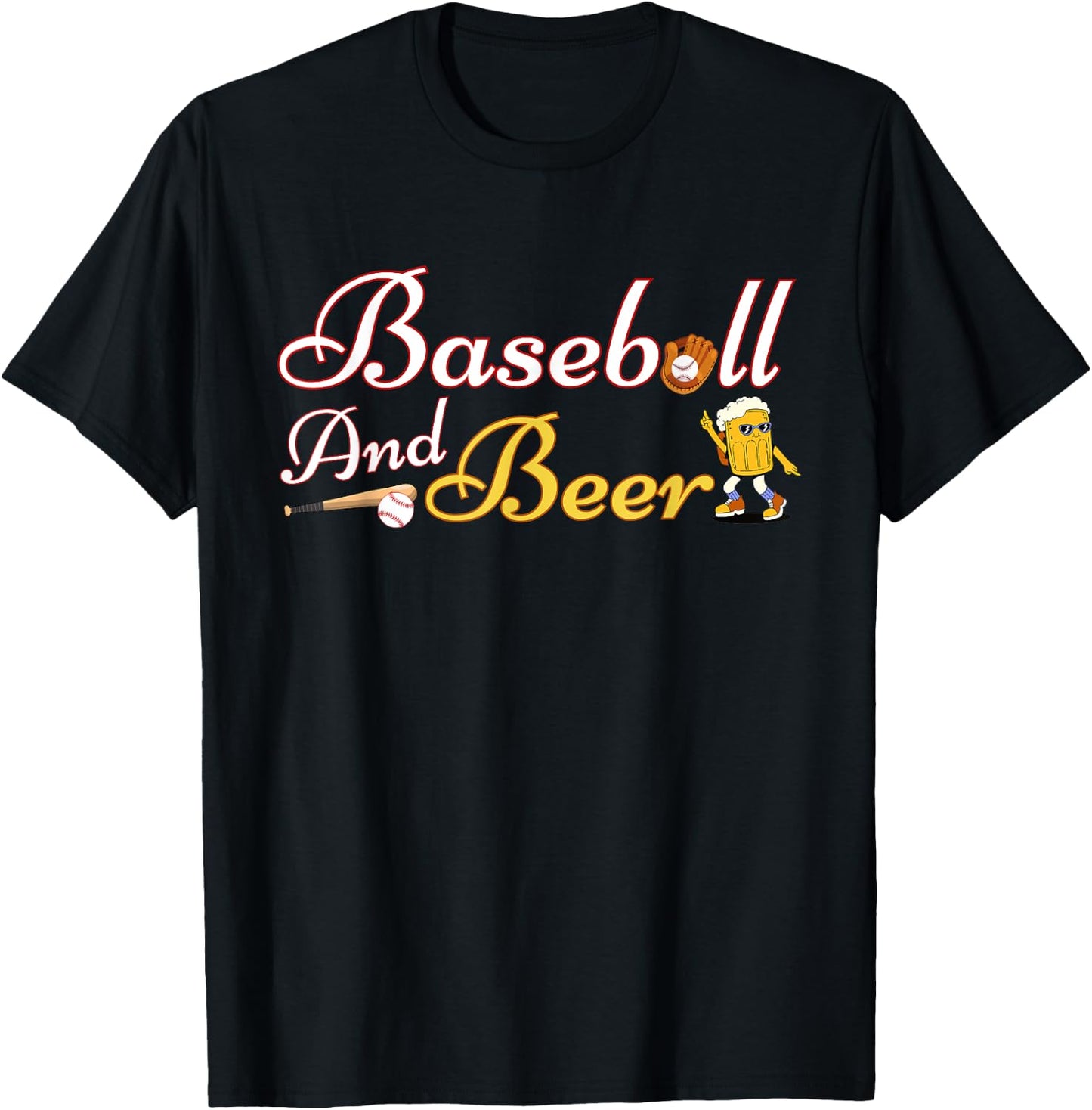 Retro Funny Drinking Vintage Baseball and Beer Apparel Lover T-Shirt - T-Shirt | Black