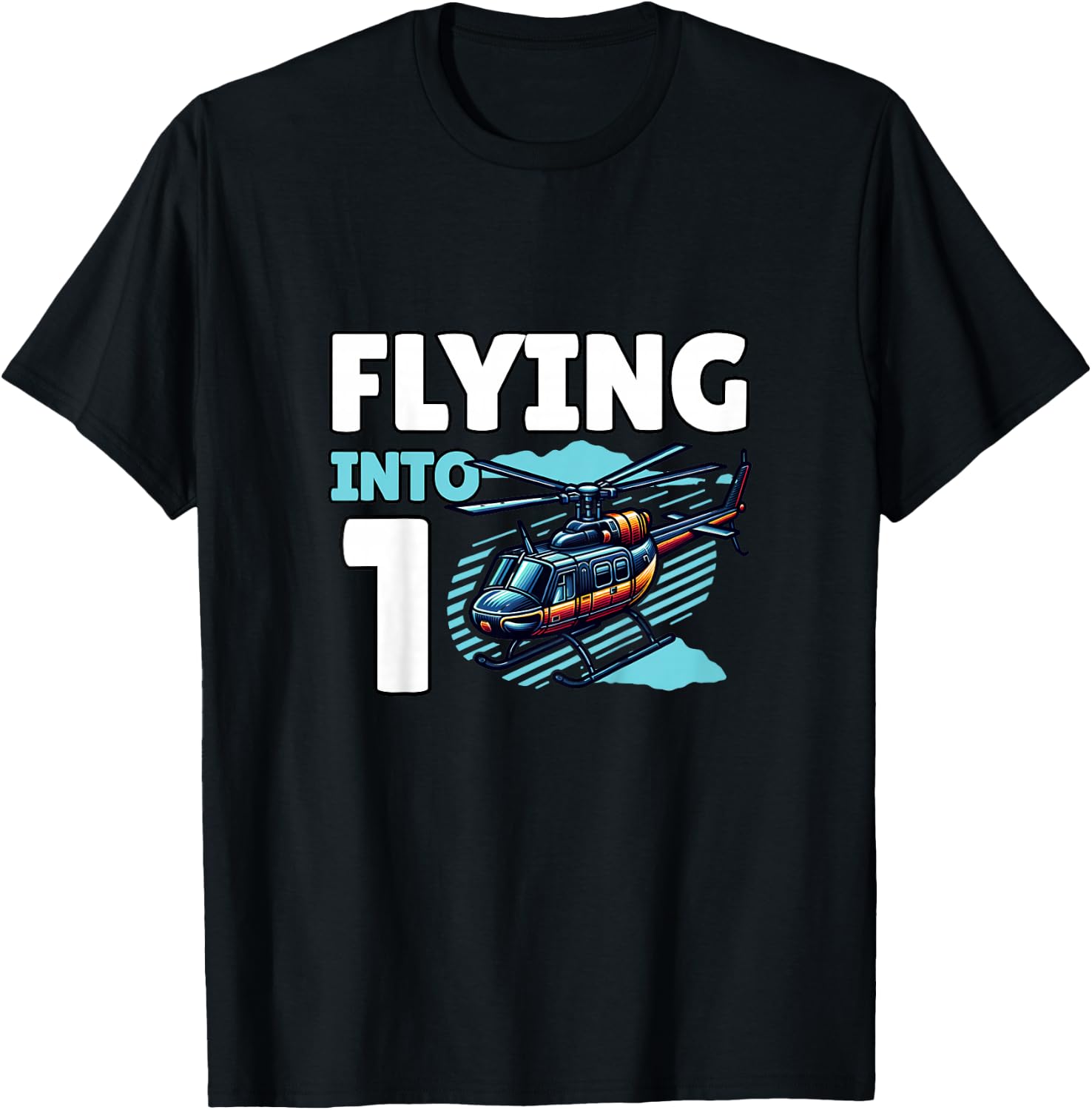 Kids Helicopter Flying Into 1 Year Old 1st Birthday Boy T-Shirt - T-Shirt | Black
