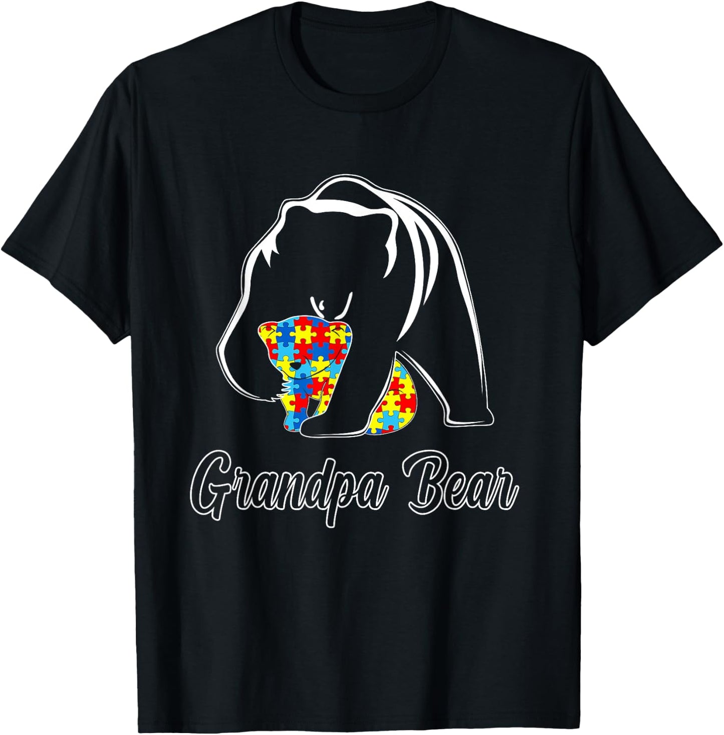 Autism Awareness Grandpa Bear Puzzle Support Autistic Adults T-Shirt - T-Shirt | Black