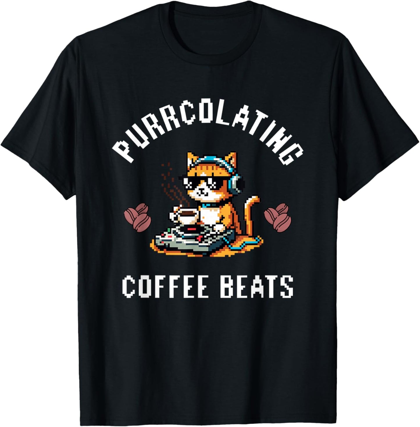 Groovy Cat Beats Coffee DJ Vibes Perfect Gifts Music Lovers Women Kids T-Shirt - T-Shirt | Black