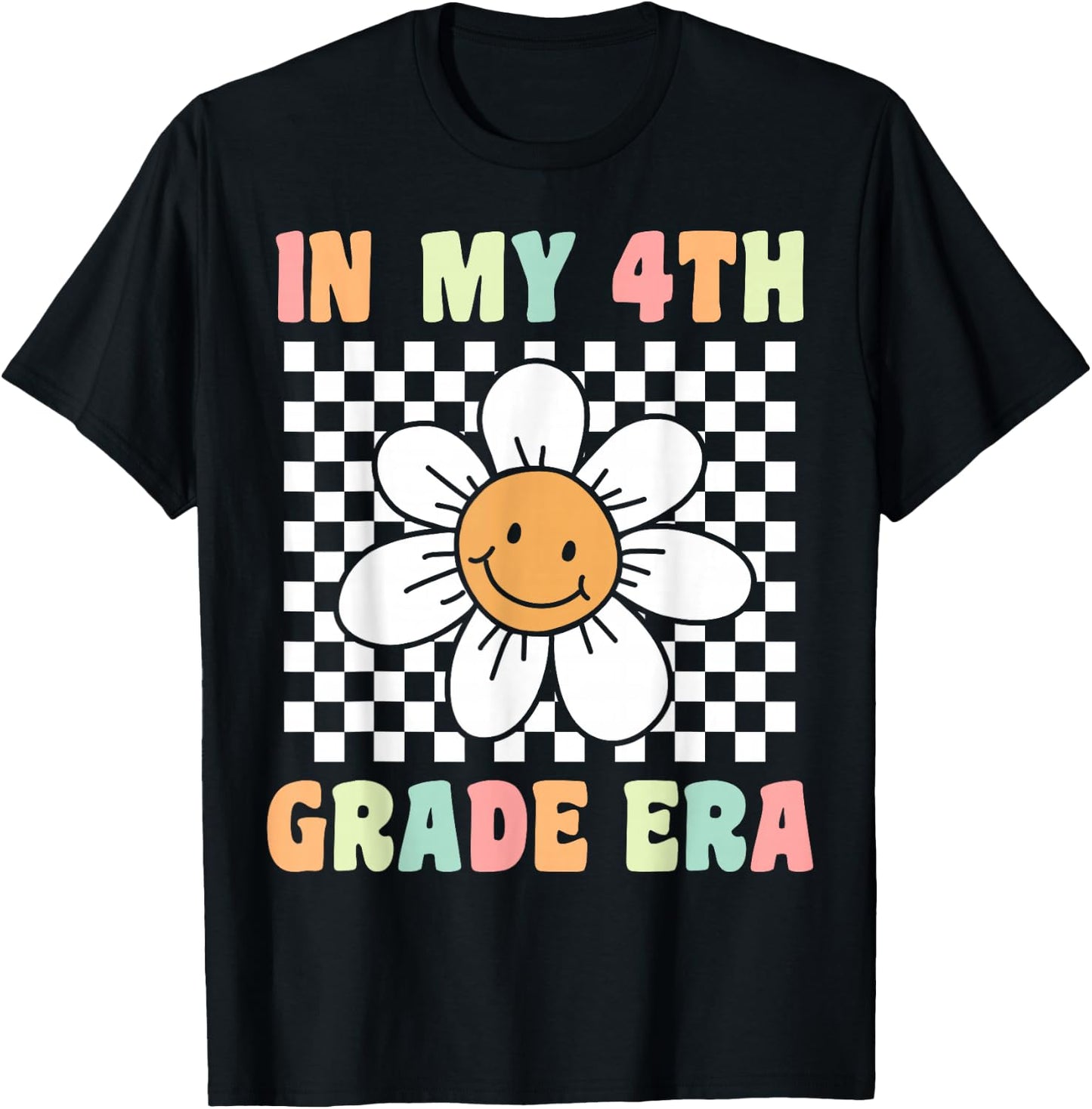 In My 4th Grade Era Cute Groovy Fourth Grade Back to School T-Shirt - T-Shirt | Black