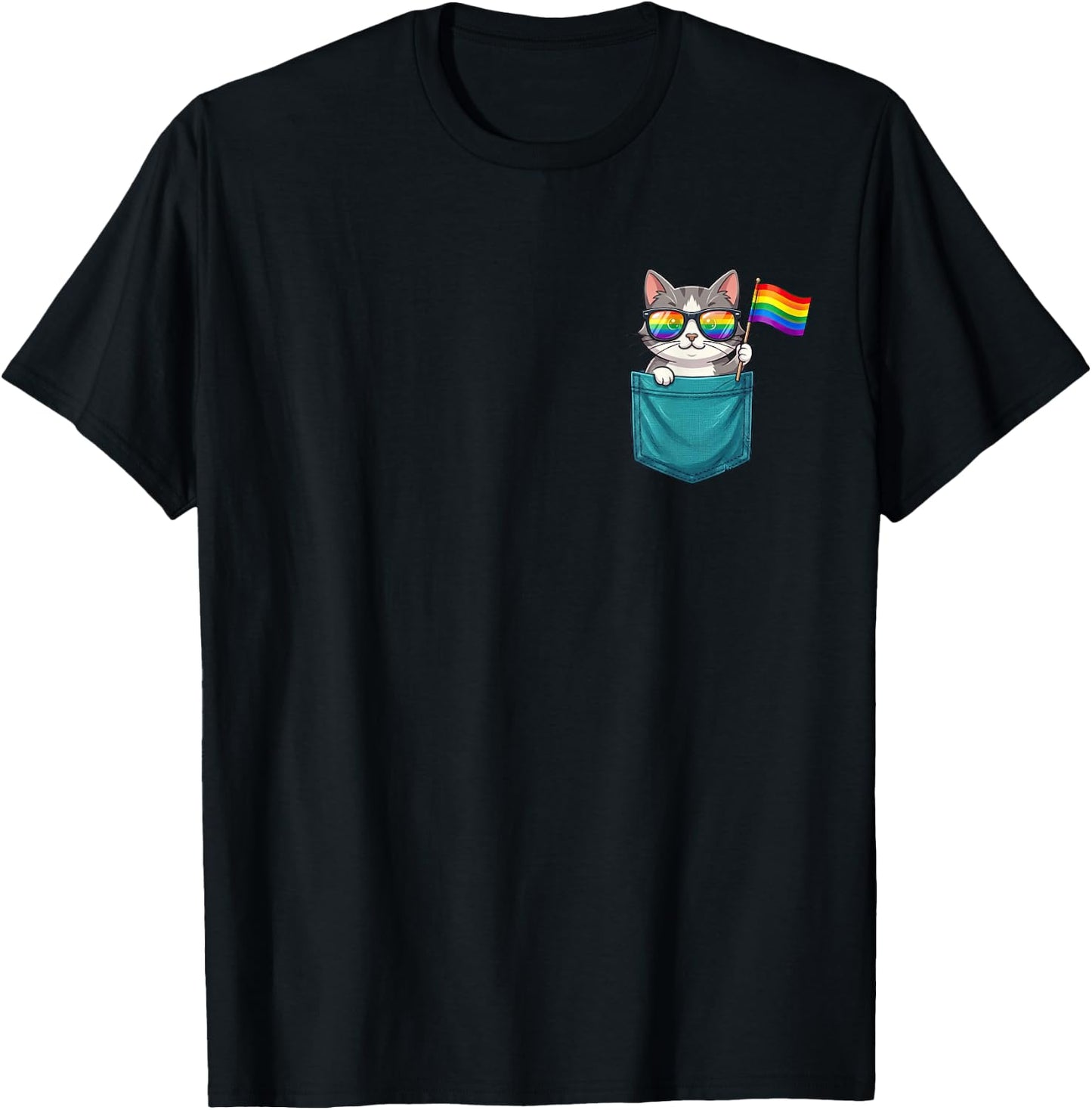 Gay Cat in The Pocket Rainbow Flag LGBTQ Pride Month Purride T-Shirt - T-Shirt | Black
