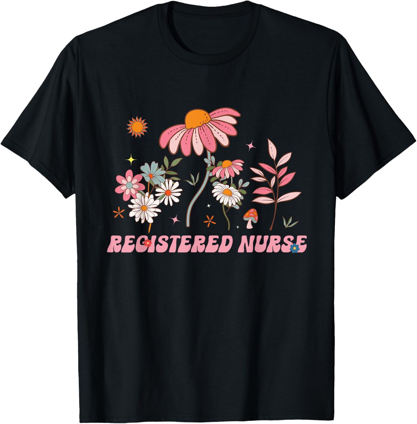 Groovy Registered Nurse Wildflower Flowers Summer T-Shirt - T-Shirt | Black