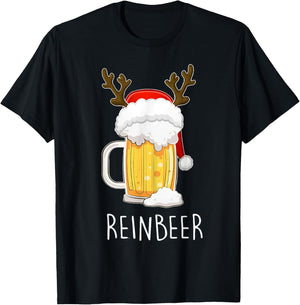 Reinbeer Winedeer Beer Wine Reindeer Christmas Xmas Couples T-Shirt - T-Shirt | Black