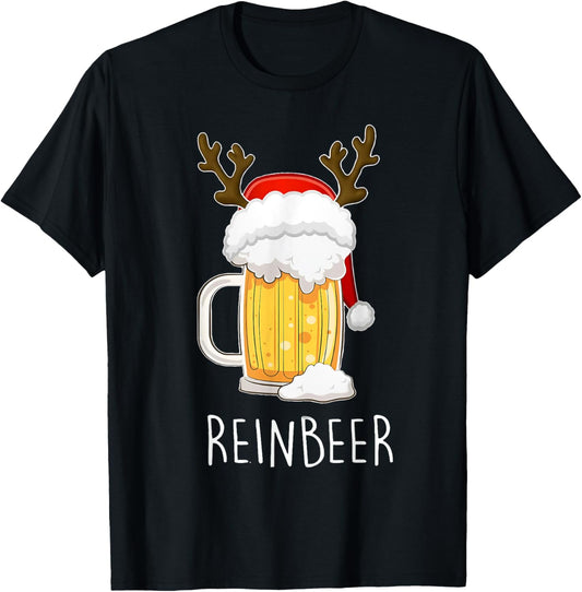 Reinbeer Winedeer Beer Wine Reindeer Christmas Xmas Couples T-Shirt - T-Shirt | Black