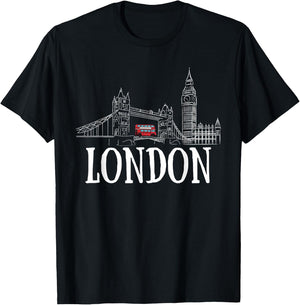 London Skyline Tourist Hometown Vacation Bus Decker Double T-Shirt - T-Shirt | Black