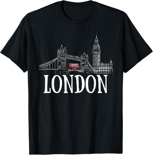 London Skyline Tourist Hometown Vacation Bus Decker Double T-Shirt - T-Shirt | Black