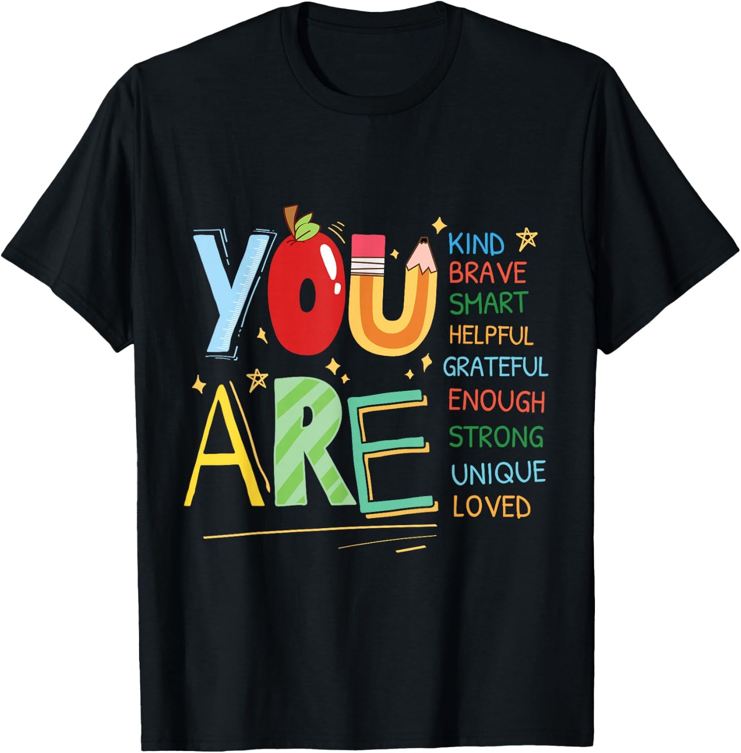 Motivational Kids Quote You are Smart Brave Strong Kind T-Shirt - T-Shirt | Black