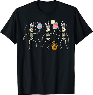 Easter Skeletons Dancing Eggs Funny Bones Men Women Kids T-Shirt - T-Shirt | Black