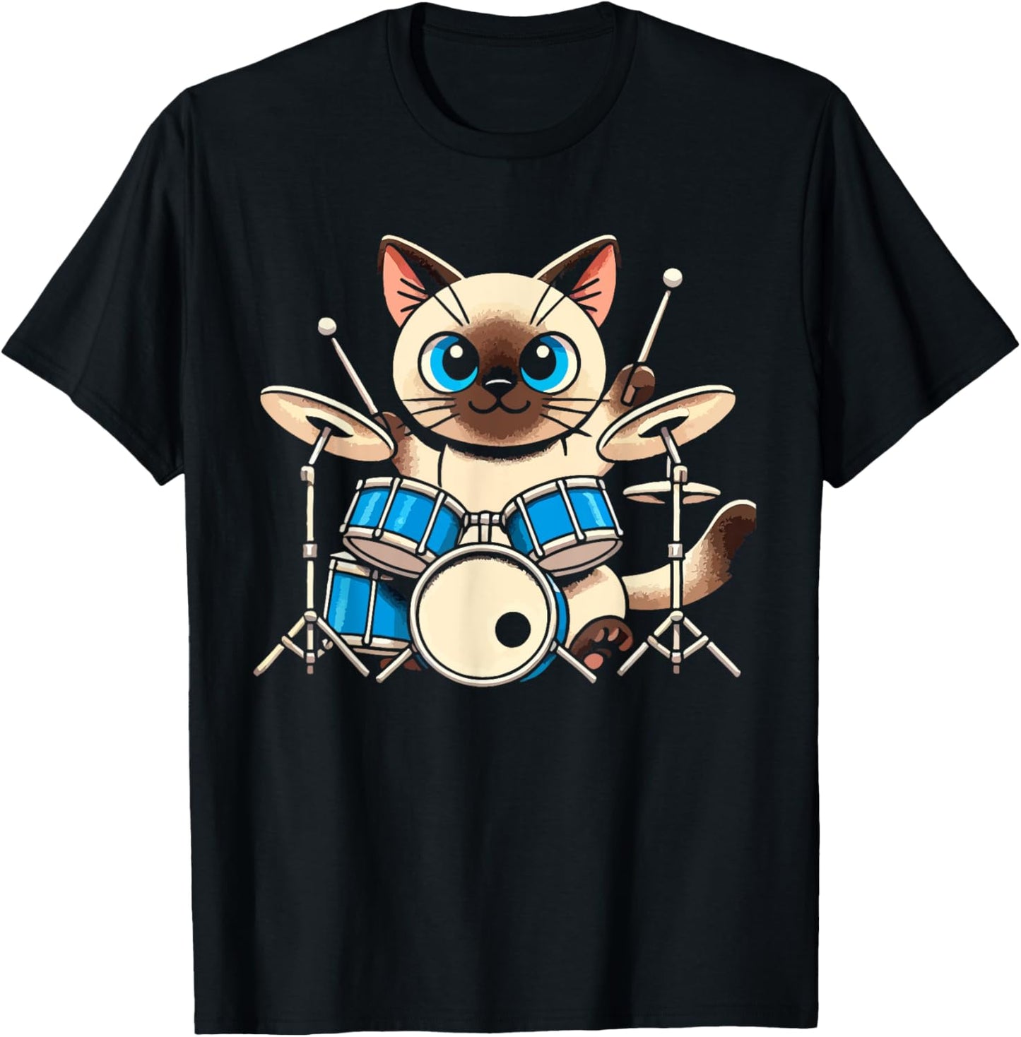 Siamese Cat Playing Drums Music Lover Women Kids T-Shirt - T-Shirt | Black