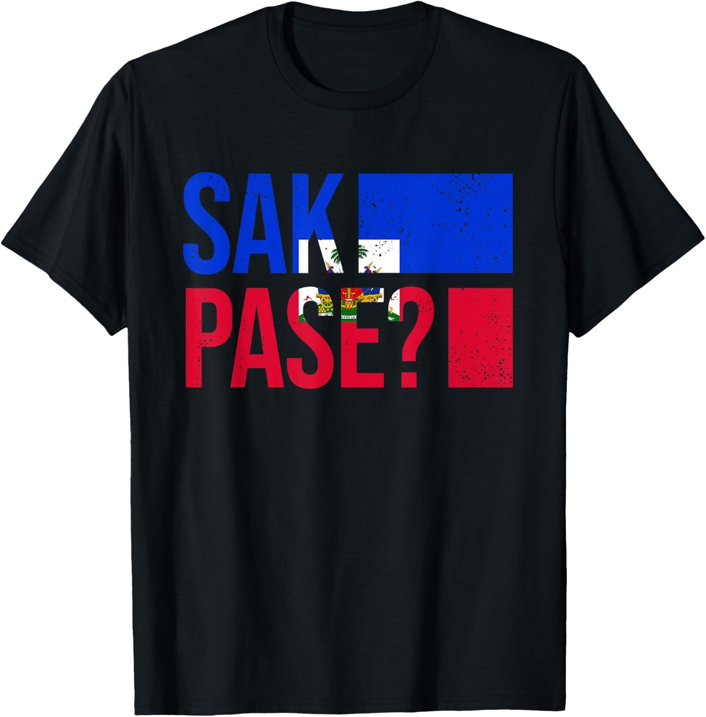 Haitian Flag Day Retro Creole Pride Haiti Flag Sak Pase T-Shirt - T-Shirt | Black