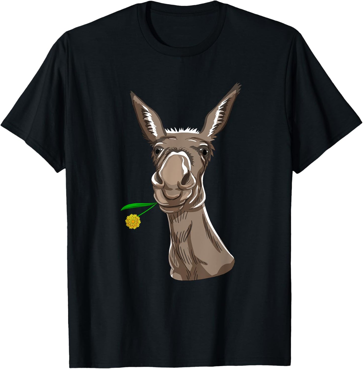 Donkey with Flower on Mouth Cute Mule Jack Burro Horse Gift T-Shirt - T-Shirt | Black