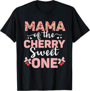 Mom Of The Cherry Sweet One 1st Birthday Cherry Lover T-Shirt - T-Shirt | Black