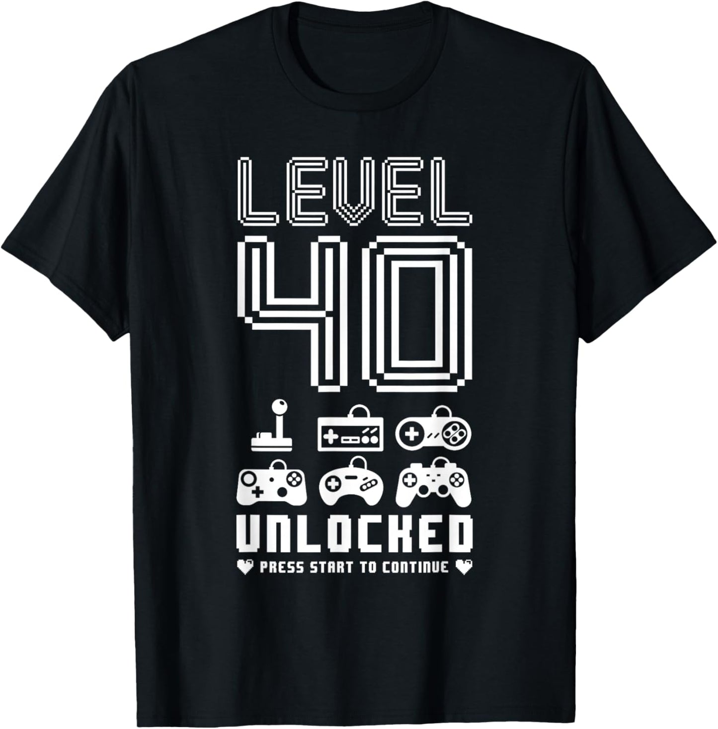 Level 40 Unlocked Video Gamer 40th Birthday Gift T-Shirt - T-Shirt | Black
