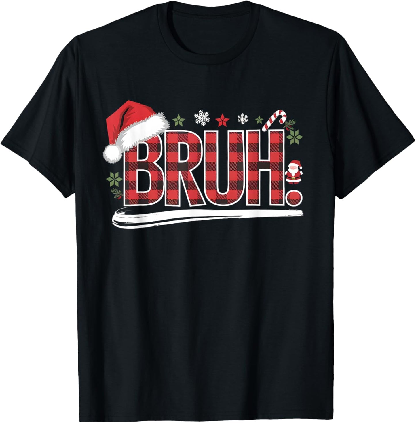 Bruh Christmas Plaid Gifts For Teens Boys Kids Xmas Pajamas T-Shirt - T-Shirt | Black