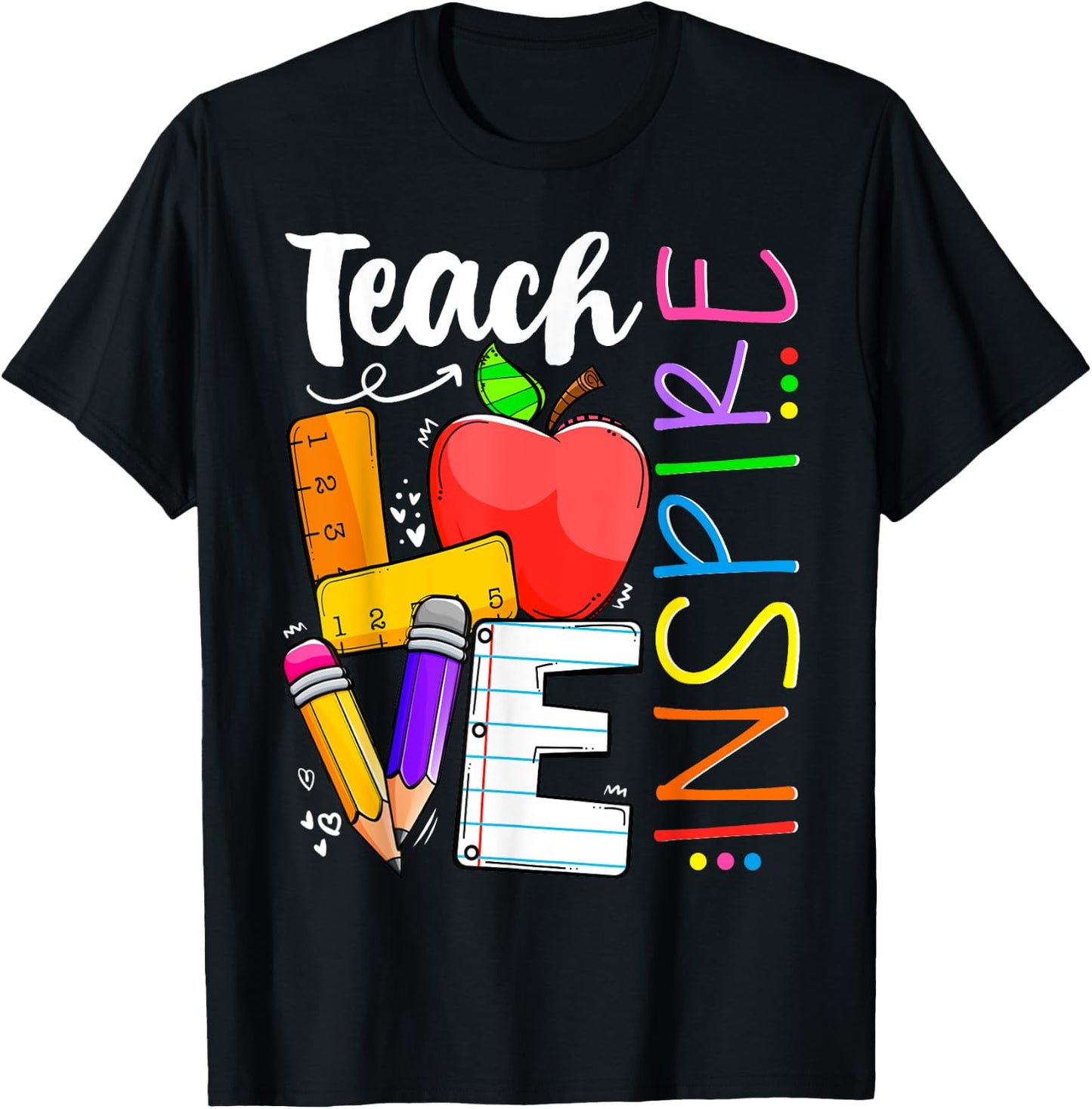 Cute Teach Love And Inspire Men Women Teacher T-Shirt - T-Shirt | Black
