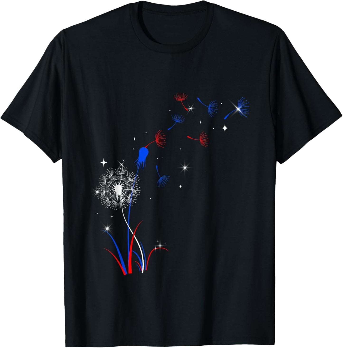 Dandelion 4th Of July Cute Flower American Patriotic T-Shirt - T-Shirt | Black