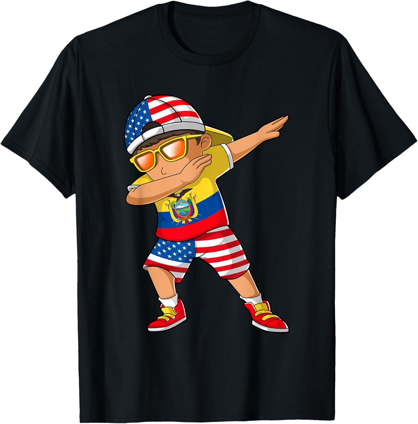 Half American Half Ecuadorian Boy Kid Ecuador Flag Patriotic T-Shirt - T-Shirt | Black