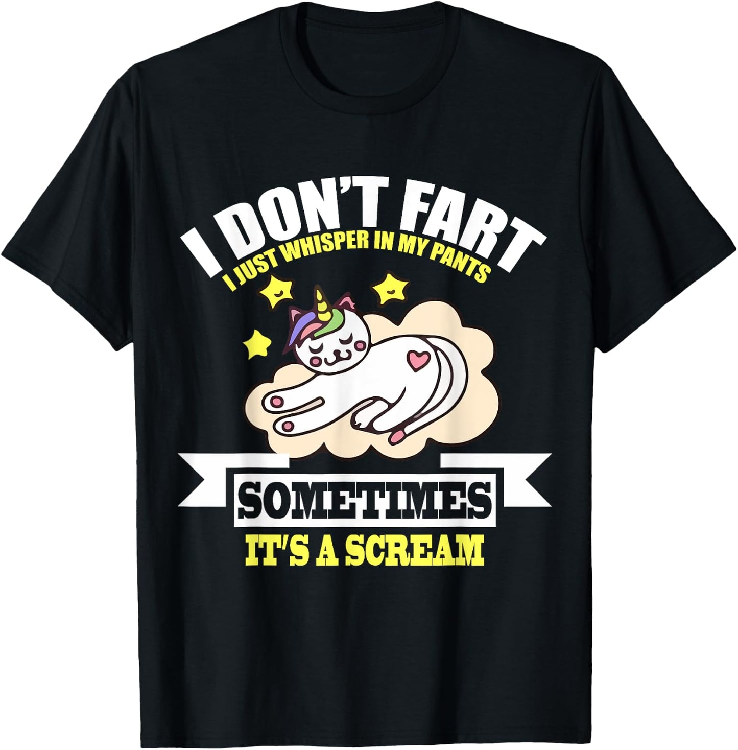 Cat Unicorn Funny Fart Humor I Don't Fart I Whisper T-Shirt - T-Shirt | Black