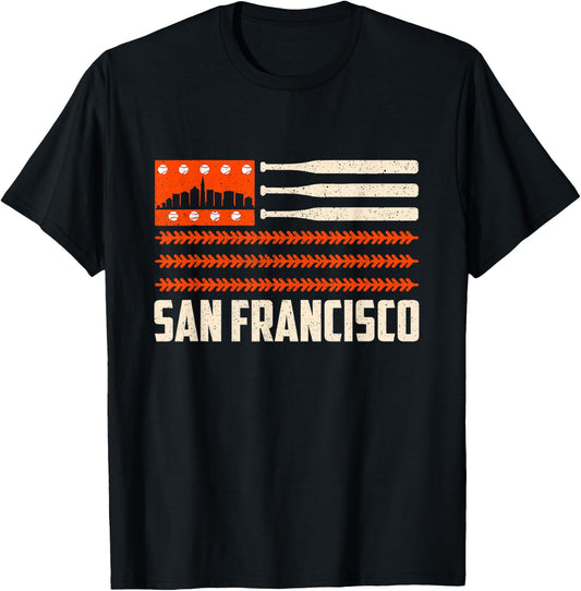 San Francisco Baseball Flag Patriotic Vintage T-Shirt - T-Shirt | Black