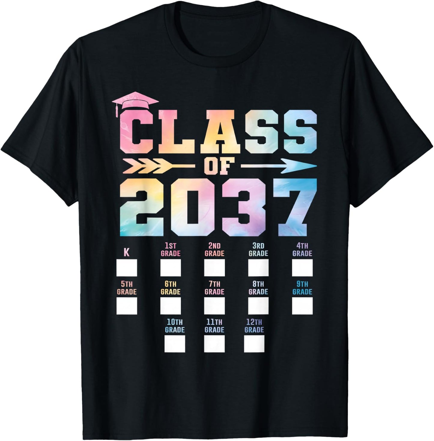 Class of 2037 Grow with Me Shirt Check box K-12 Girls Boys T-Shirt - T-Shirt | Black