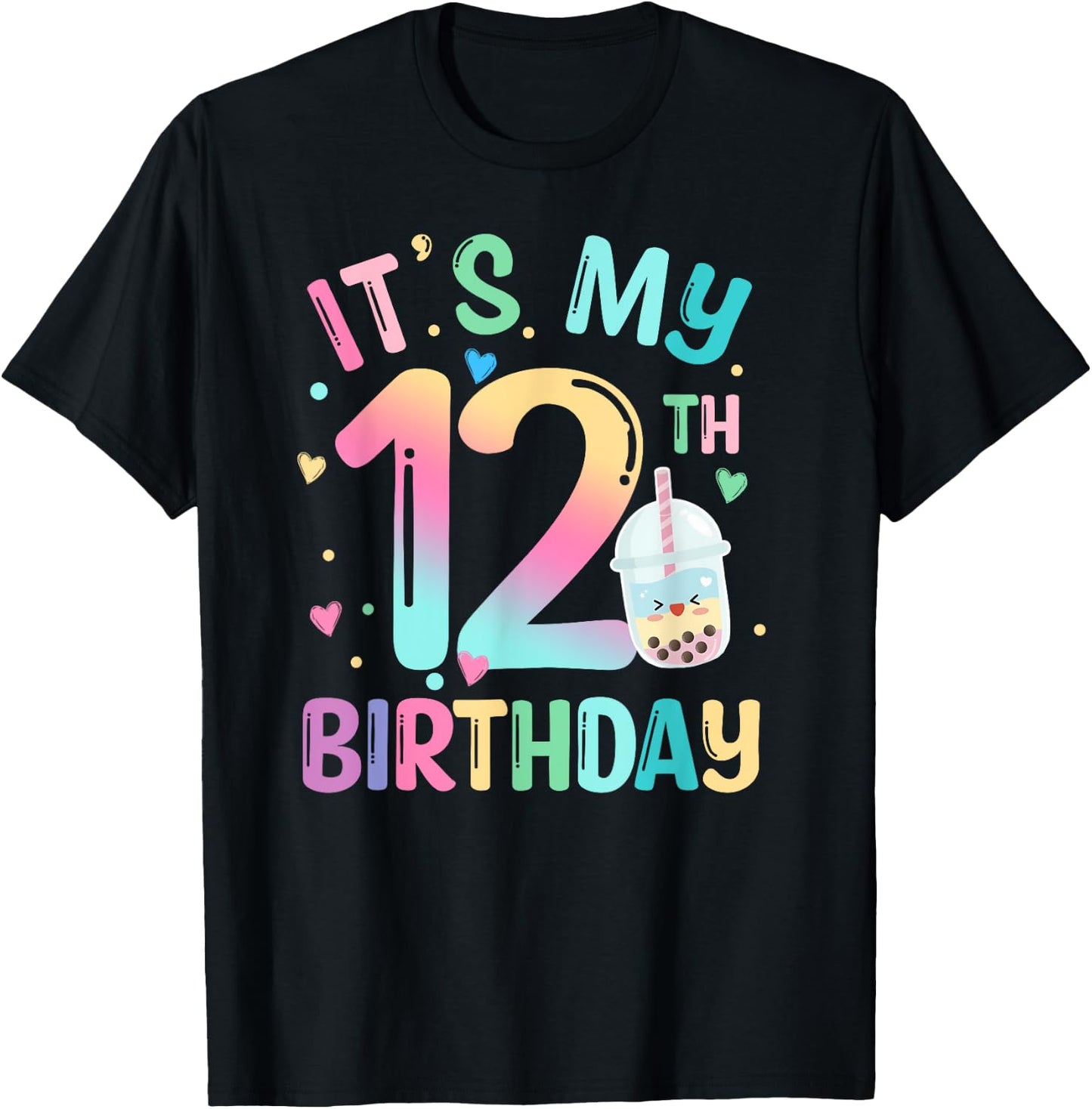 It's My 12th Birthday Bubble Boba Tea Party 12 Year Old Girl T-Shirt - T-Shirt | Black