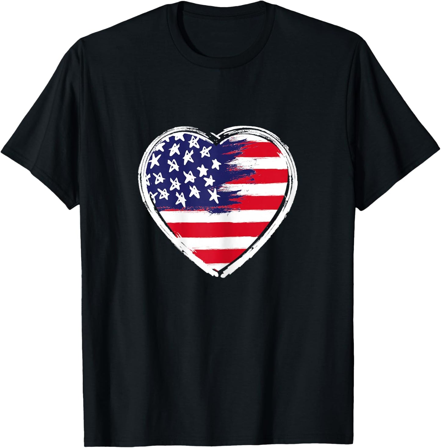 Heart US Flag 4th of July Patriotic American Stars Stripes T-Shirt - T-Shirt | Black