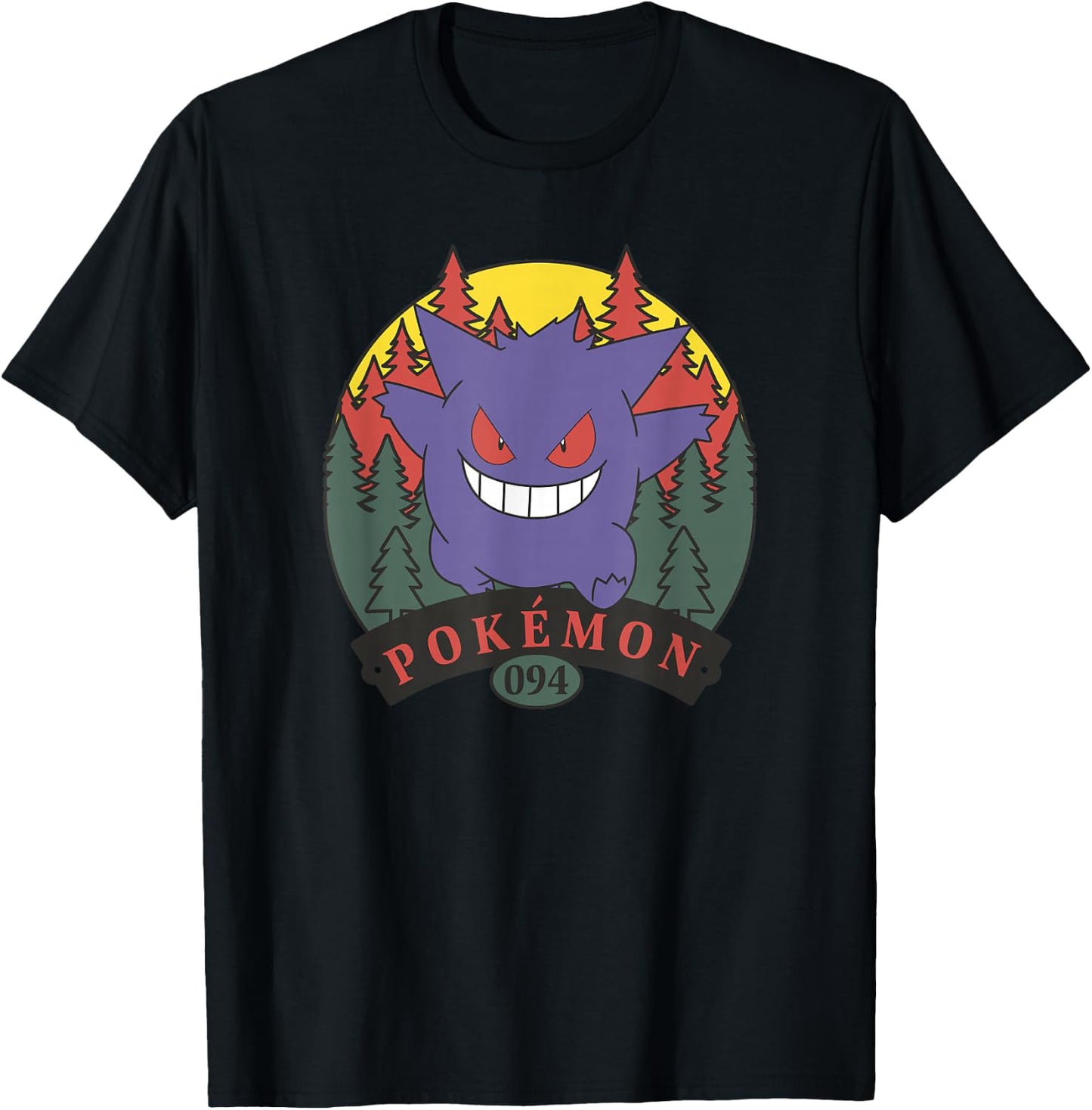 Pokémon 094 Gengar Outdoor Adventure Forest Park Badge T-Shirt - T-Shirt | Black