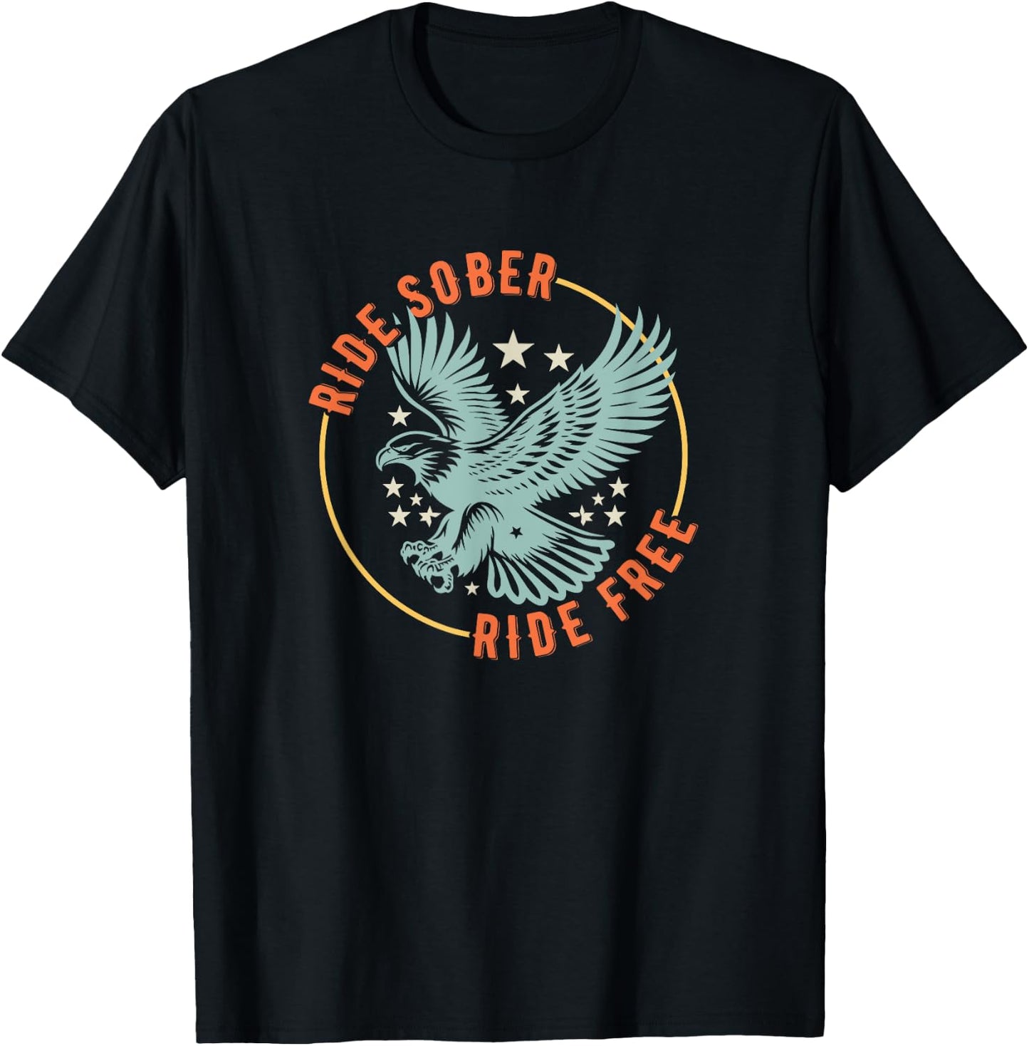 Ride Sober Ride Free AA American Military Eagle Motorcycle T-Shirt - T-Shirt | Black