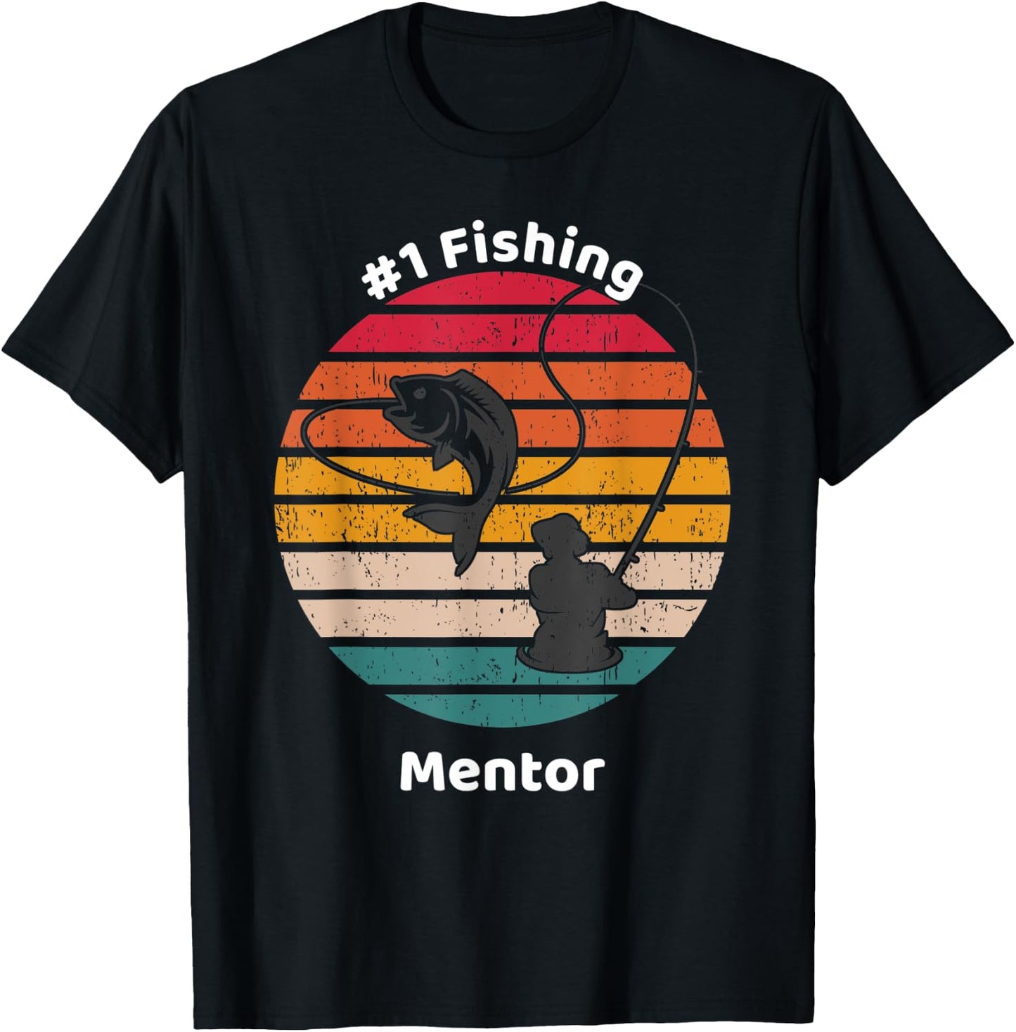 #1 Fishing Mentor Graphic Fisherman Fathers Day Gift T-Shirt - T-Shirt | Black