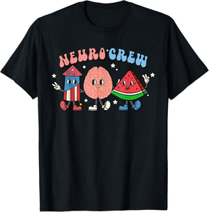 Retro Neuro Crew 4th of July Nurse Brain Neurology Nursing T-Shirt - T-Shirt | Black