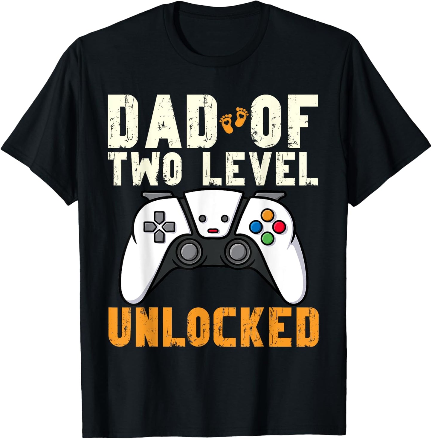 Daddy Again Leveled Up To Dad of 2 Gamer Dad Level Unlocked T-Shirt - T-Shirt | Black
