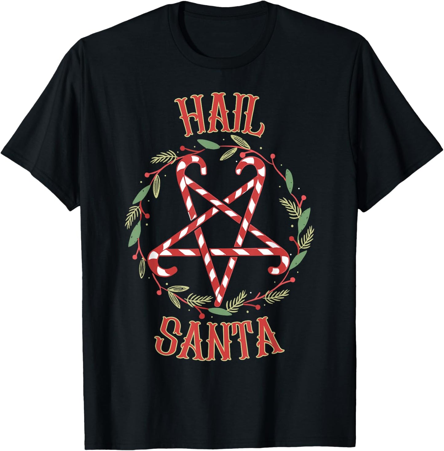 Hail Santa Funny Christmas Pajamas Heavy Metal Xmas Holiday T-Shirt - T-Shirt | Black