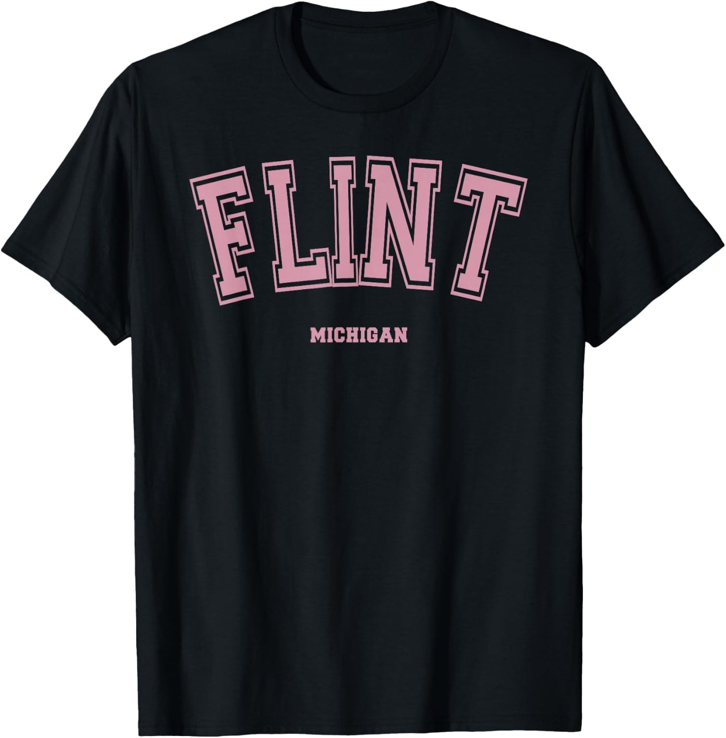 Pink Flint Michigan MI Varsity Style on Flint T-Shirt - T-Shirt | Black