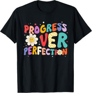 Motivational Progress Over Perfection Teacher Back to School Women Girls Kids T-Shirt - T-Shirt | Black