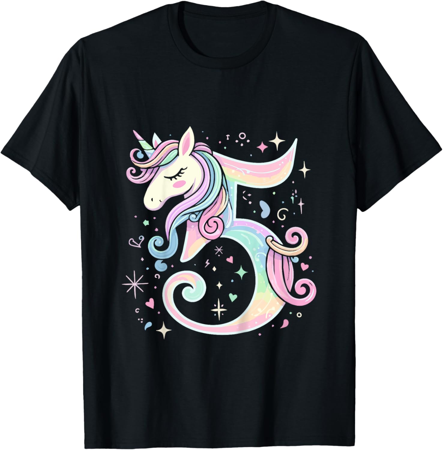 5th Birthday Party Unicorn 5 Years Old Unicorns T-Shirt - T-Shirt | Black