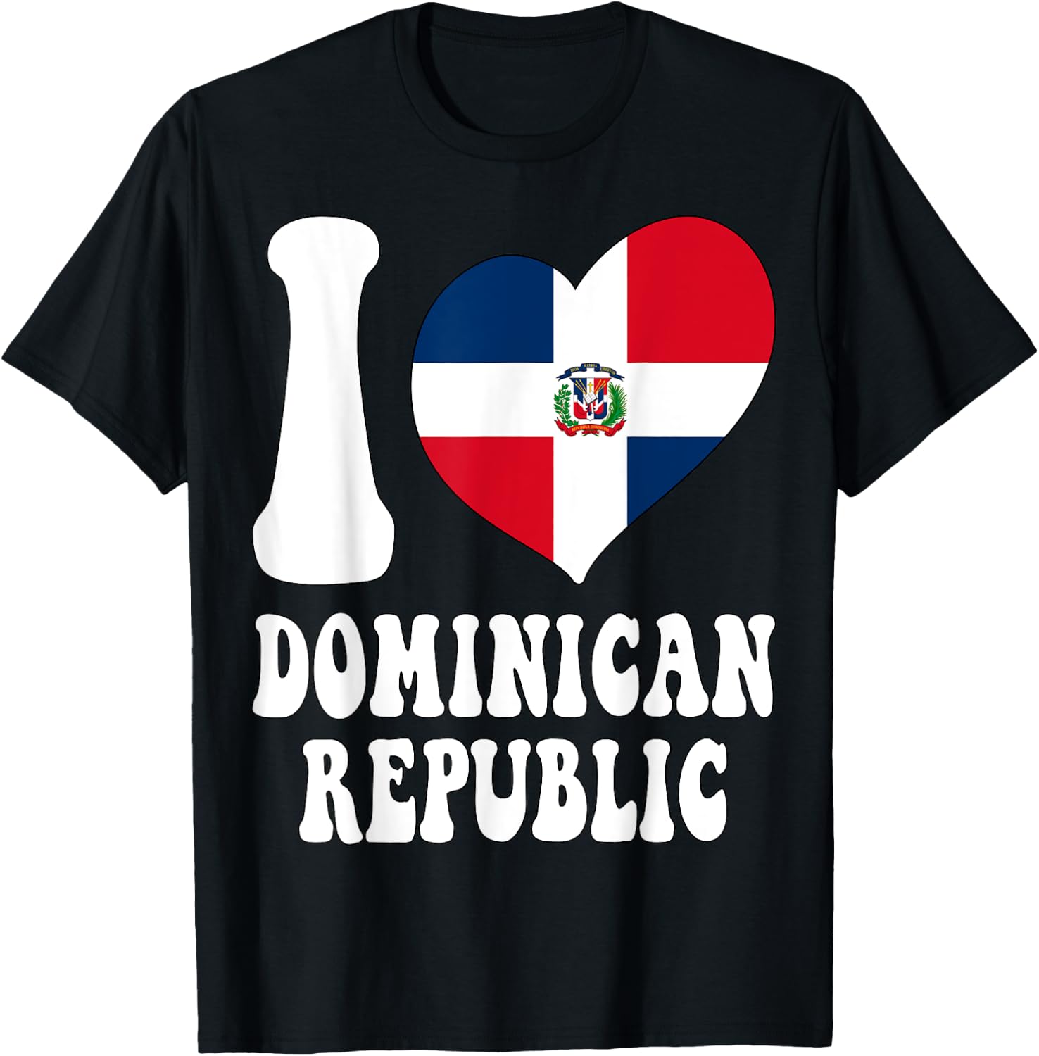 I Love Santo Domingo I Love Dominican Republic Flag Heart T-Shirt - T-Shirt | Black
