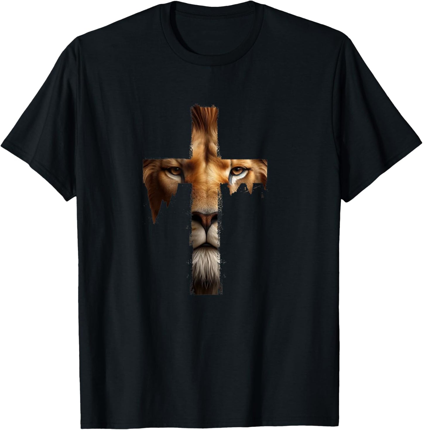 Vintage Jesus God Lion Cross Christian Faith Religion T-Shirt - T-Shirt | Black