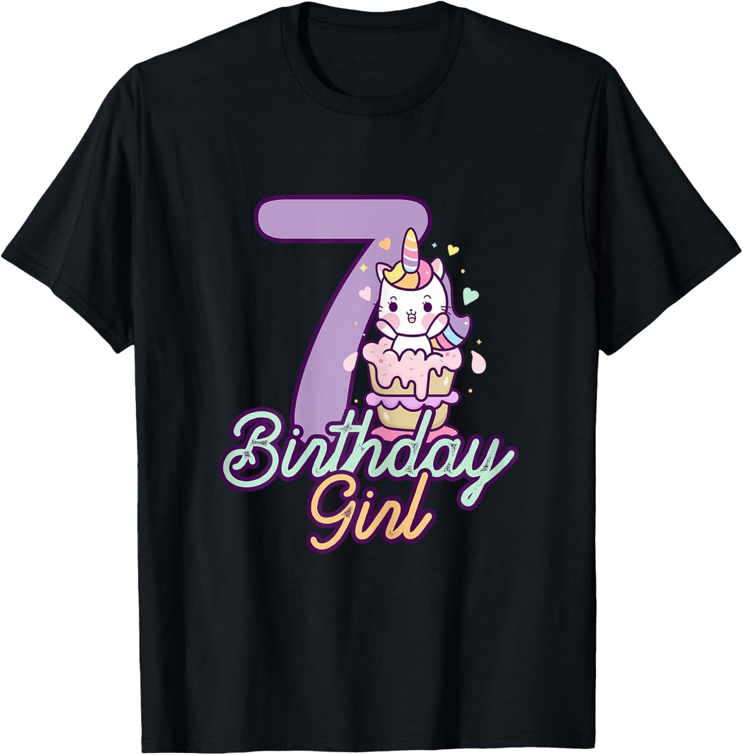 7 Years Old Birthday Girl Gifts Unicorn 7th Birthday T-Shirt - T-Shirt | Black