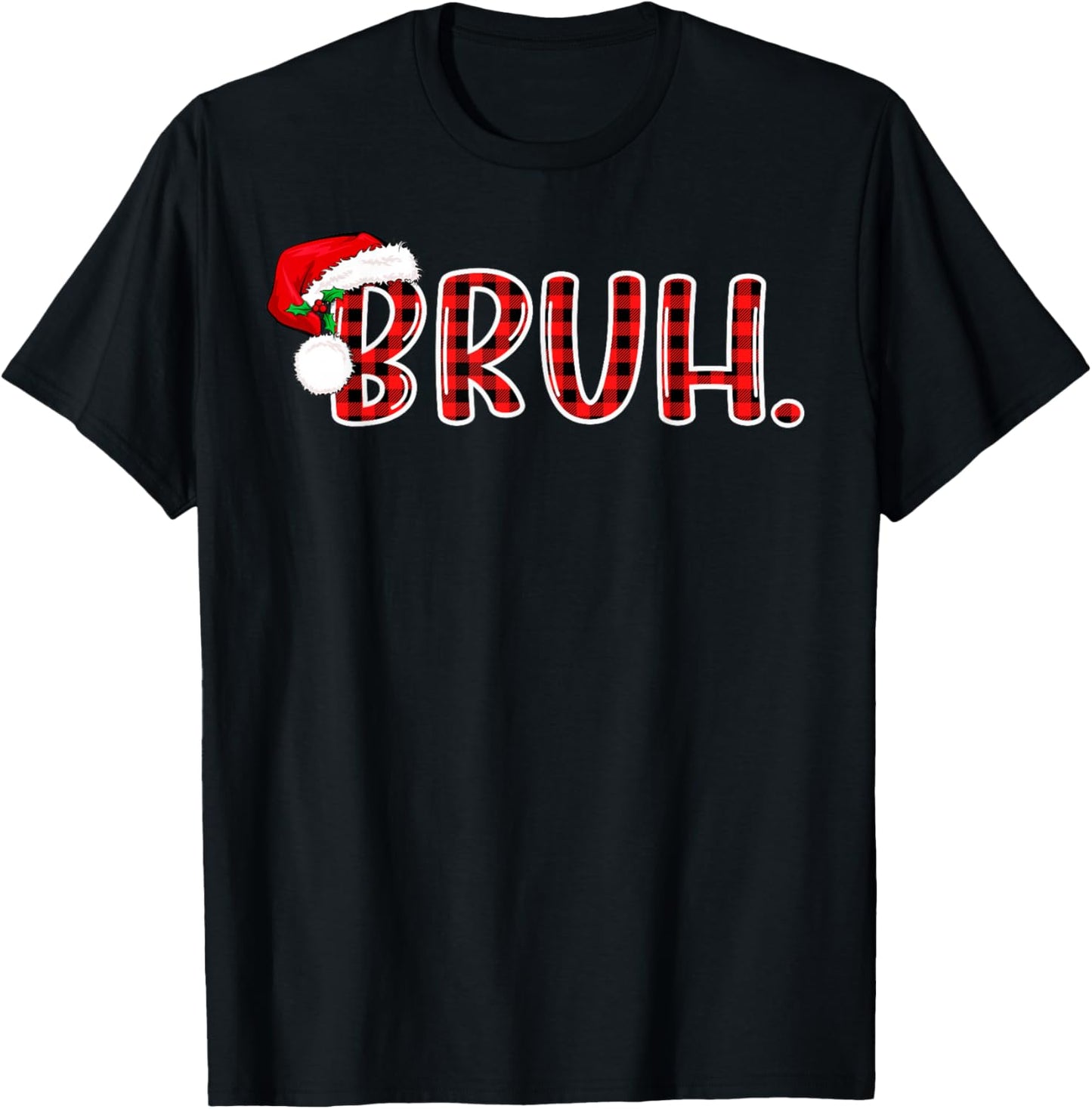 Bruh Funny Christmas Plaid Teens Boys Kids Xmas Pajamas T-Shirt - T-Shirt | Black