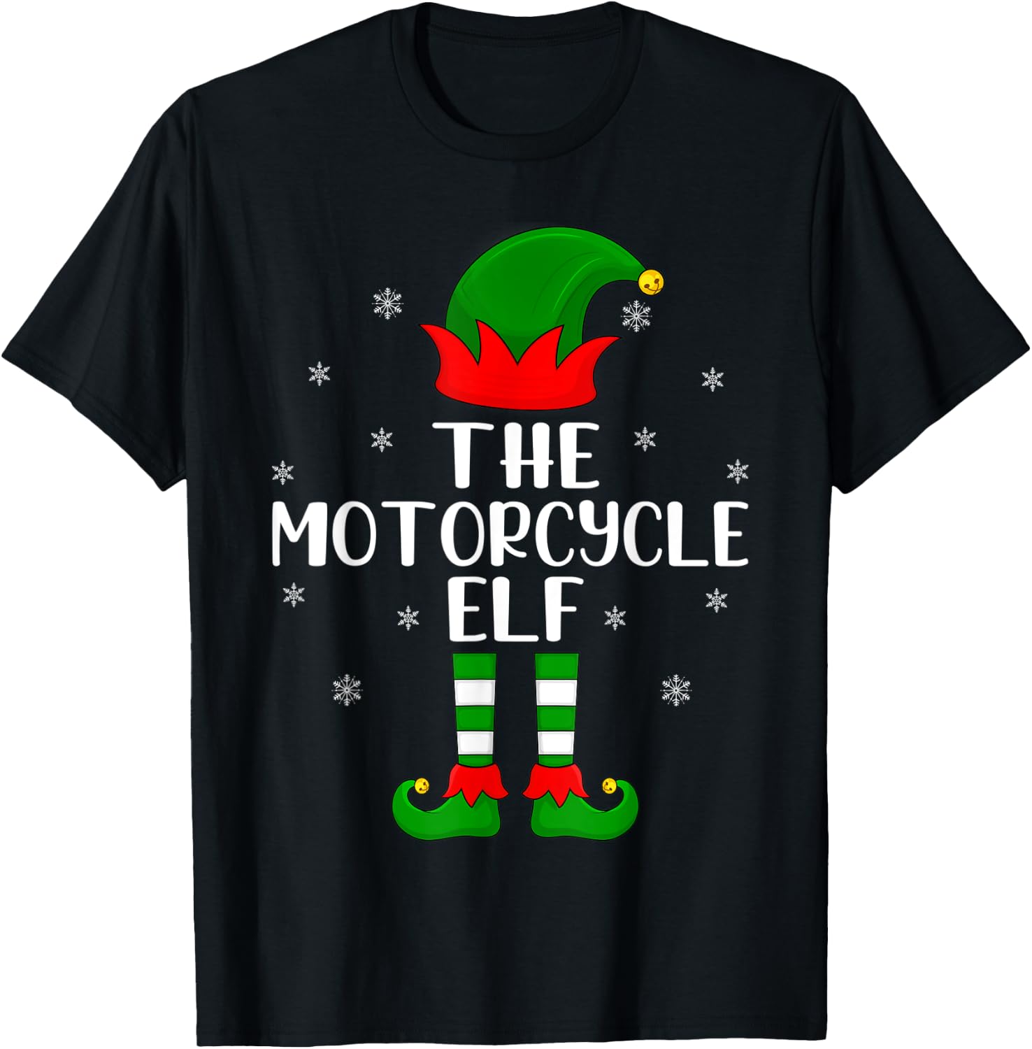 The Motorcycle Elf Christmas Party Matching Family Xmas T-Shirt - T-Shirt | Black