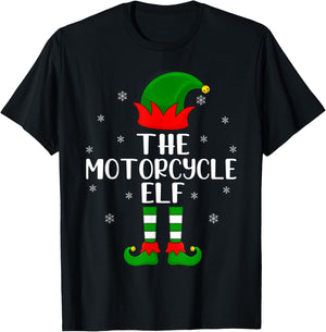The Motorcycle Elf Christmas Party Matching Family Xmas T-Shirt - T-Shirt | Black