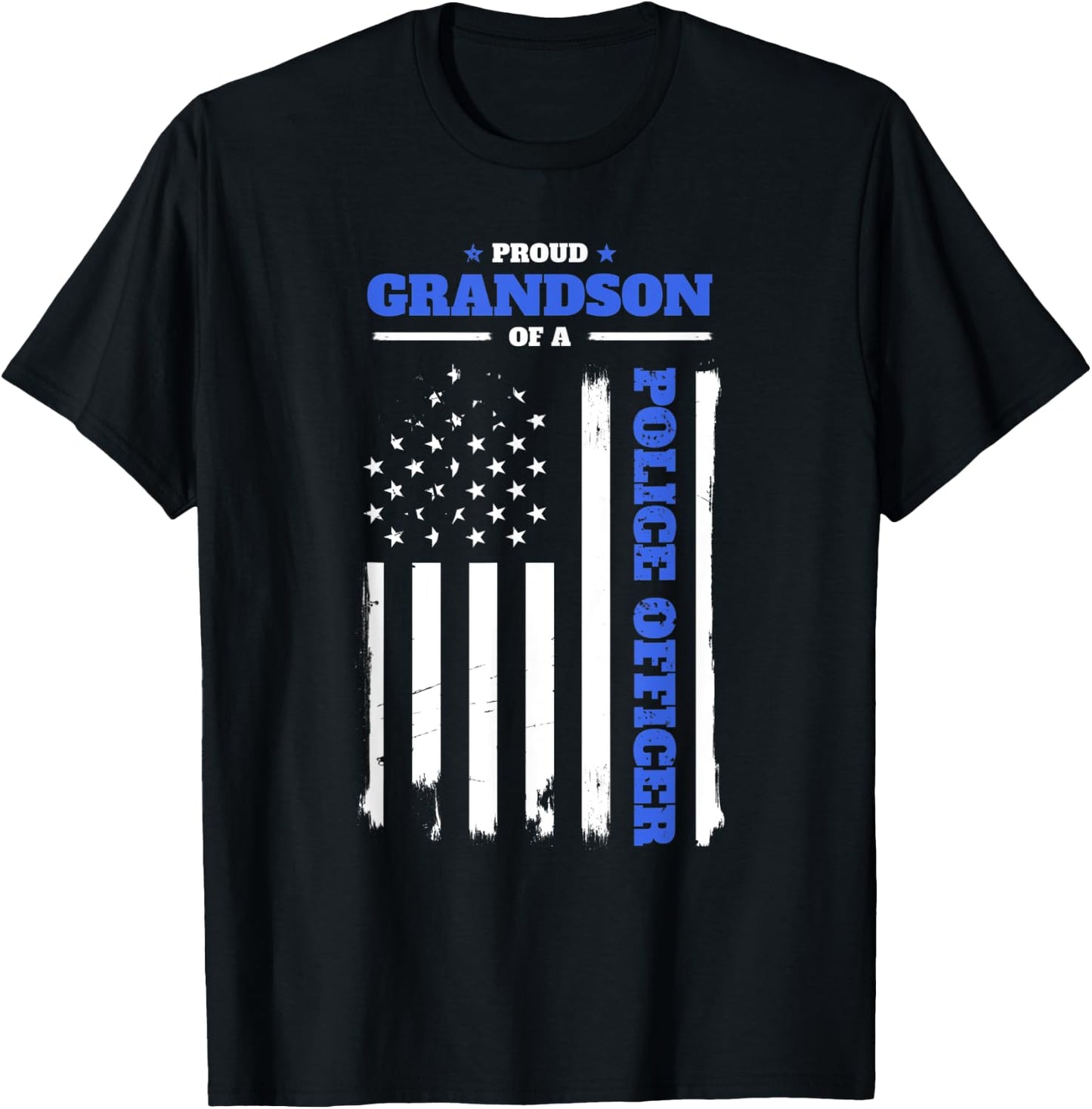 Proud Grandson of a Police Officer Distressed American Flag Women Kids Men T-Shirt - T-Shirt | Black