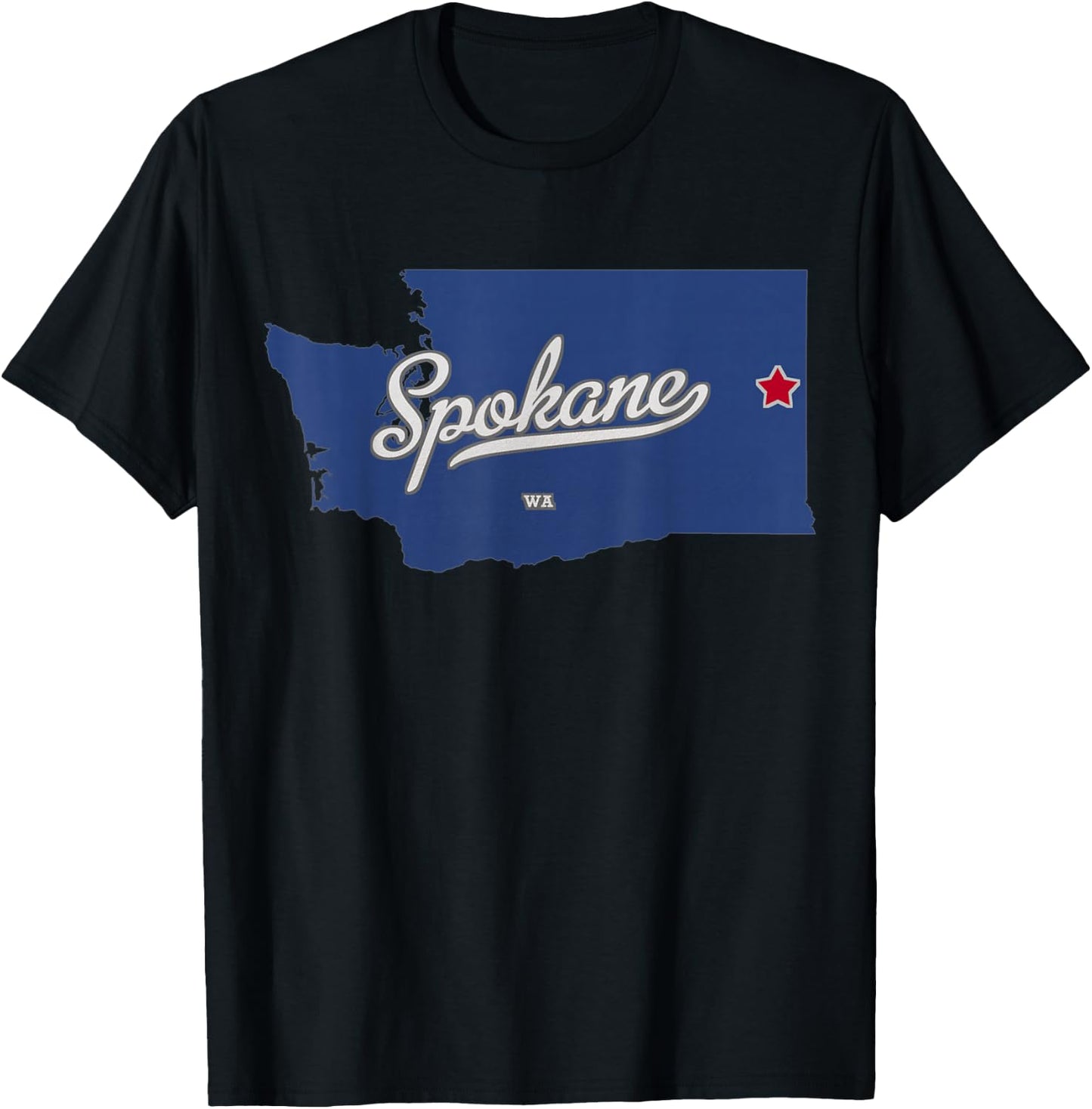 Spokane Washington WA Map T-Shirt - T-Shirt | Black