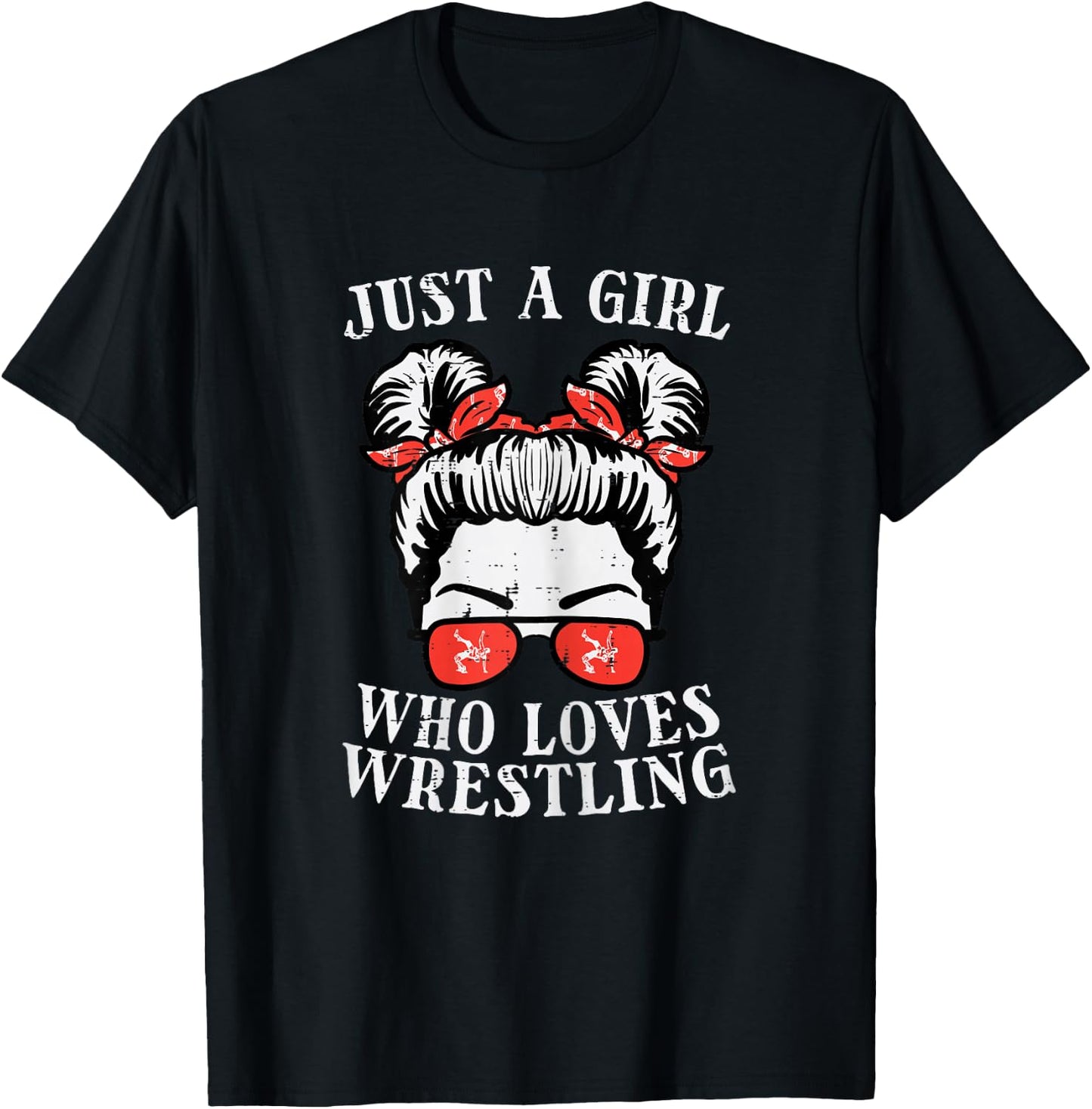 Just Girl Who Loves Wrestling Messy Bun Wrestler Women Kids T-Shirt - T-Shirt | Black
