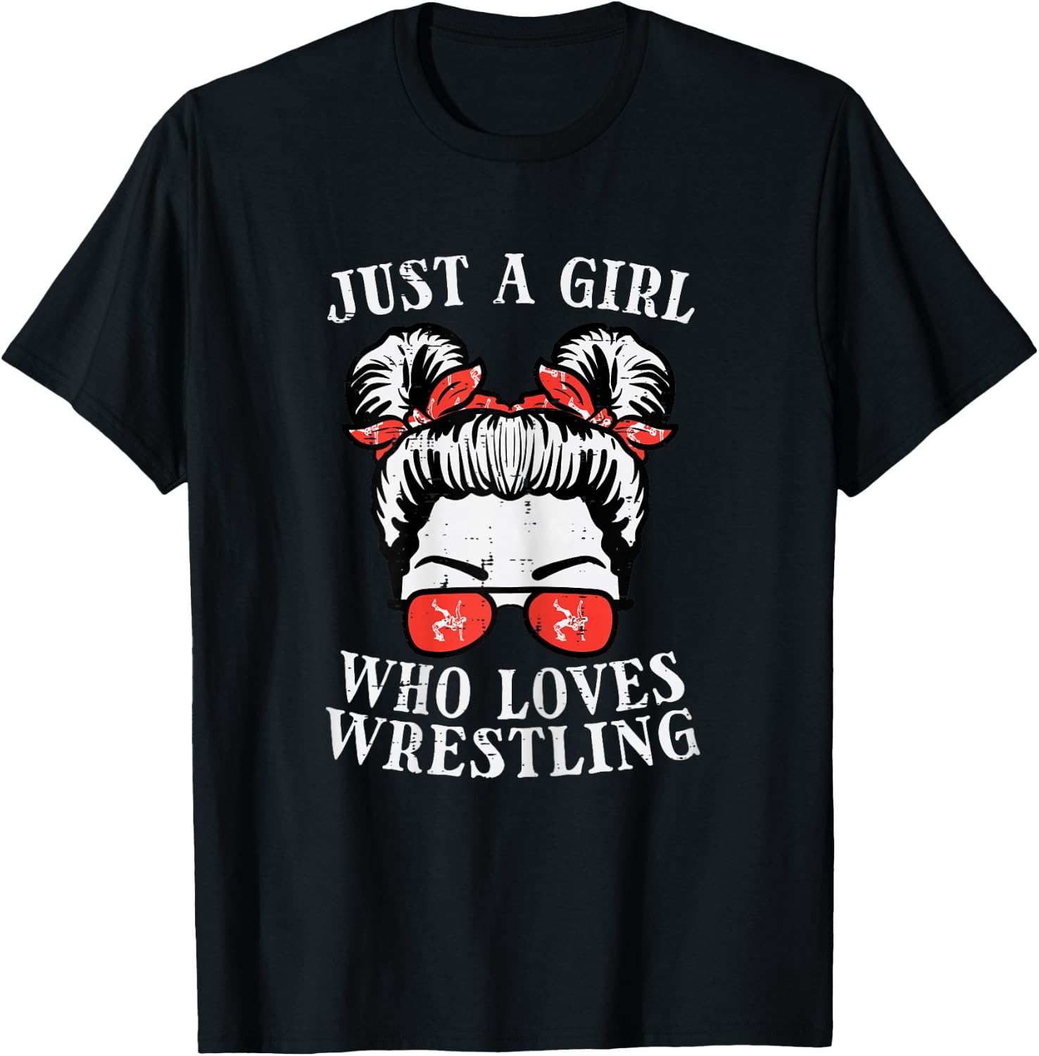 Just Girl Who Loves Wrestling Messy Bun Wrestler Women Kids T-Shirt - T-Shirt | Black