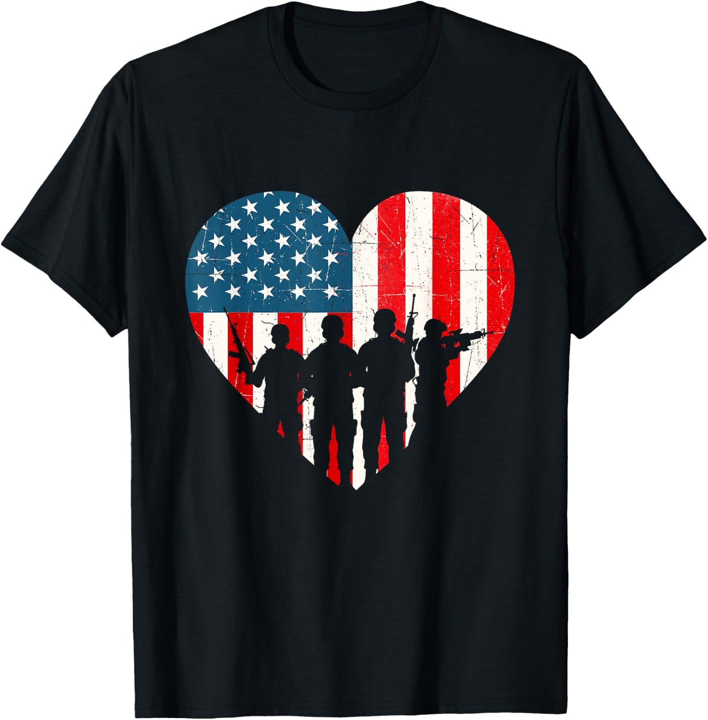 US Flag Heart Soldiers - Patriotic Veterans Memorial Day Kids Men T-Shirt - T-Shirt | Black