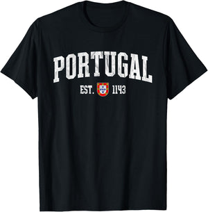 Portugal Est. 1143 - Portuguese Flag Quinas Retro Distressed T-Shirt - T-Shirt | Black