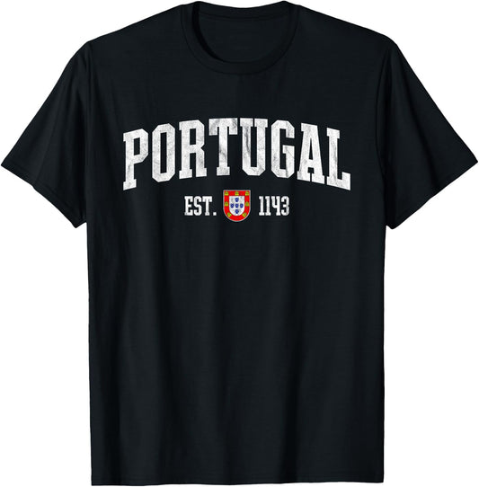 Portugal Est. 1143 - Portuguese Flag Quinas Retro Distressed T-Shirt - T-Shirt | Black